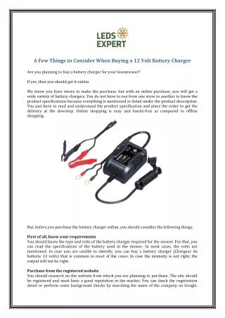 A Few Things to Consider When Buying a 12 Volt Battery Charger