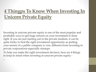 4 Thingps To Know When Investing In Unicorn Private Equity