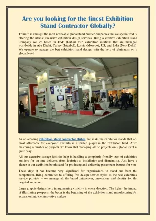 Are you looking for the finest Exhibition Stand Contractor Globally