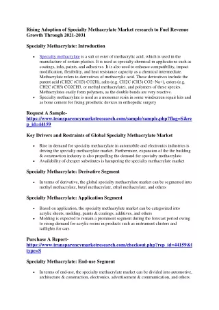 rising adoption of specialty methacrylate market