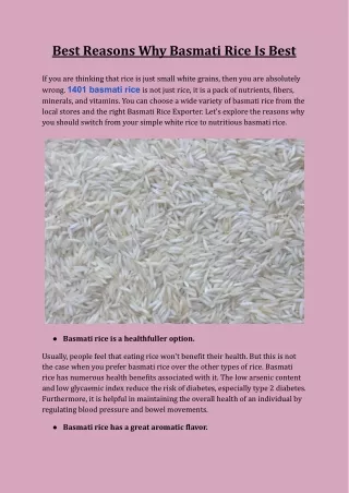 Best Reasons Why Basmati Rice Is Best