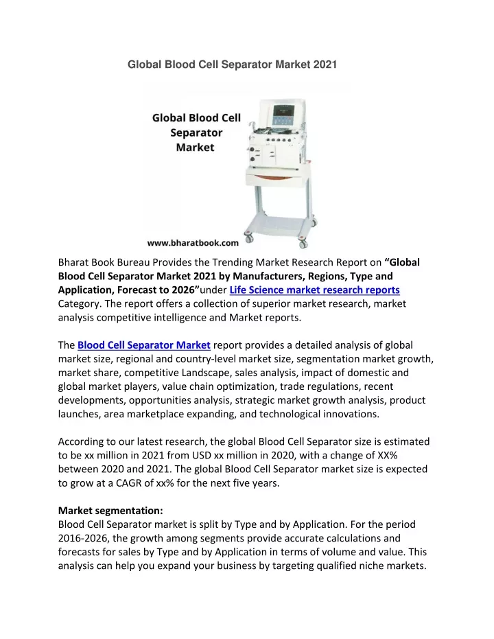 global blood cell separator market 2021