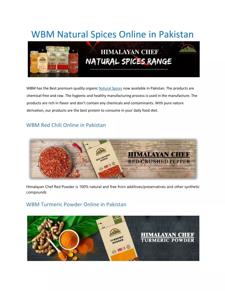 wbm natural spices online in pakistan