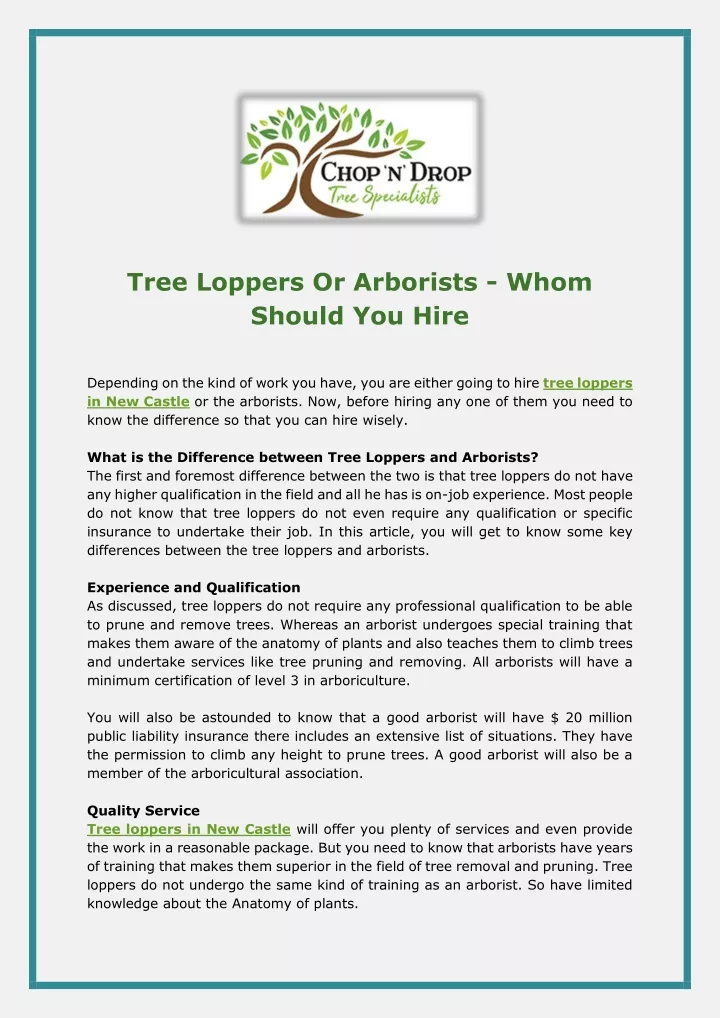 tree loppers or arborists whom should you hire