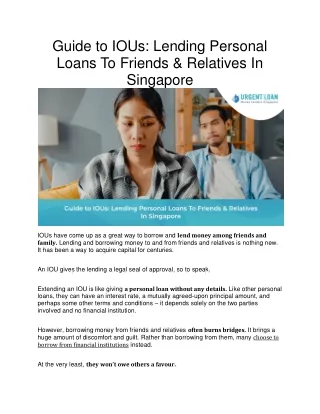 Lending Personal Loans To Friends & Relatives In Singapore