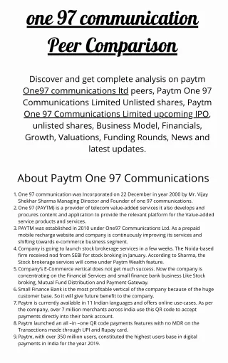 Paytm One 97 Communications Peer Comparison