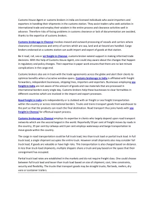 customs house agent or customs brokers in india