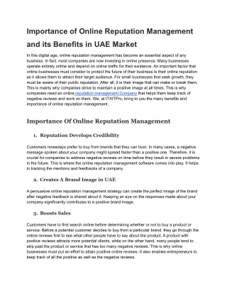 Online Reputation Management Benefits