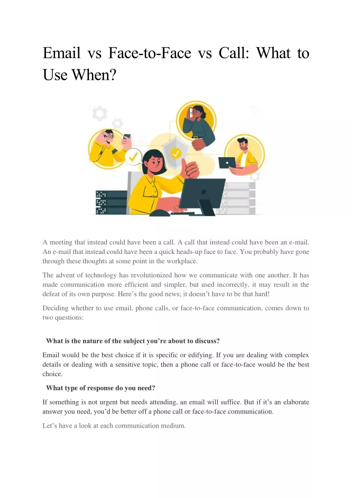 email vs face to face vs call what to use when