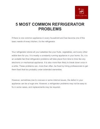 5 MOST COMMON REFRIGERATOR PROBLEMS