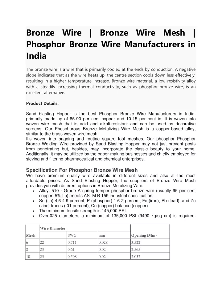 bronze wire bronze wire mesh phosphor bronze wire