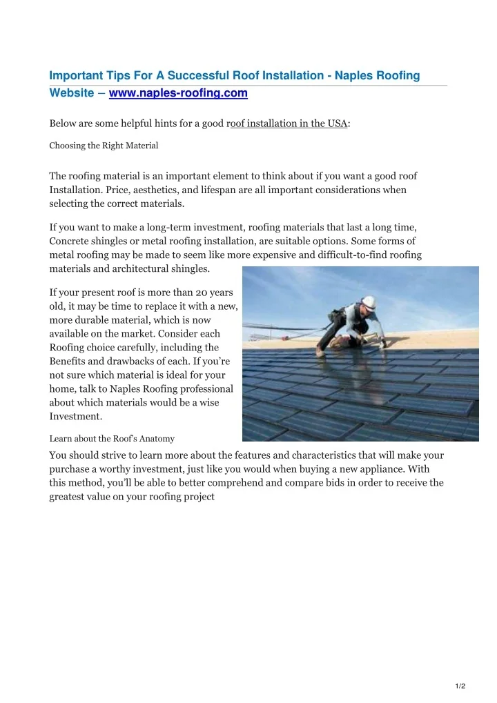PPT - Important Tips For A Successful Roof Installation Naples Roofing ...
