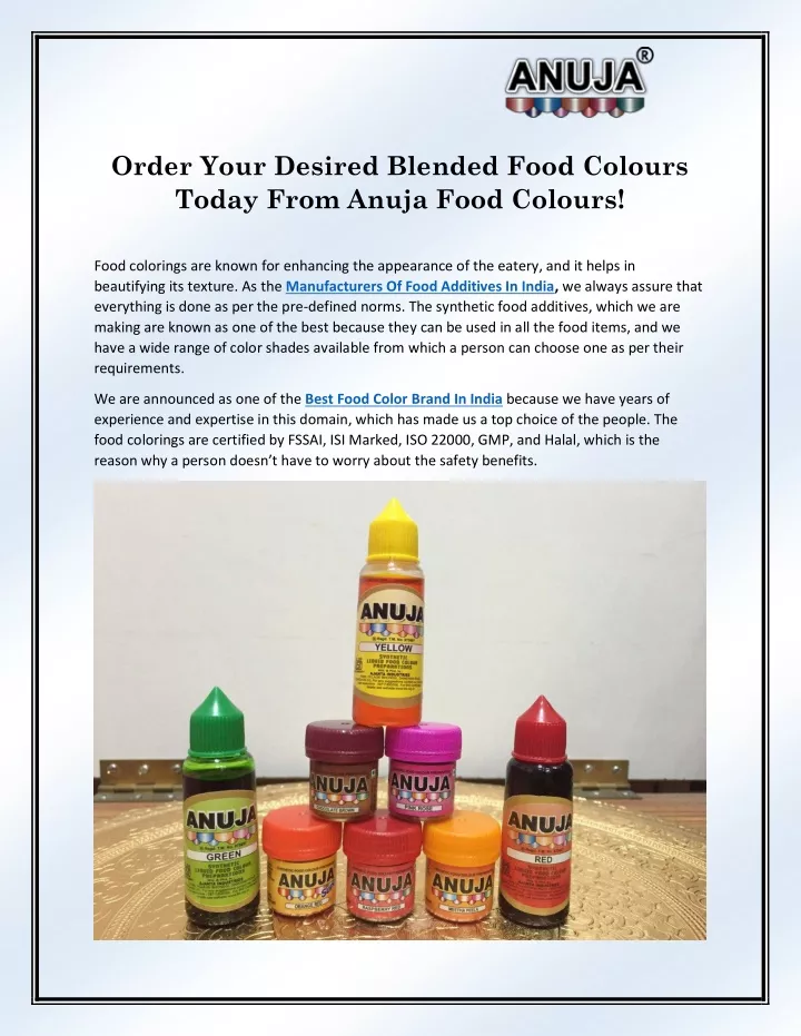 order your desired blended food colours today