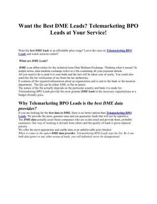 want the best dme leads telemarketing bpo leads