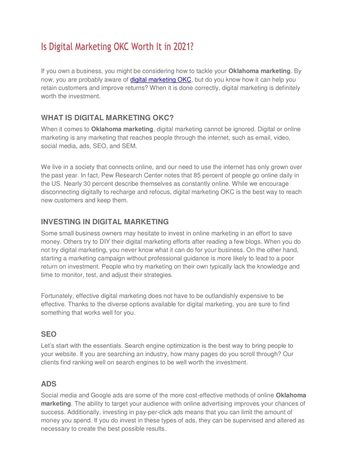 is digital marketing okc worth it in 2021