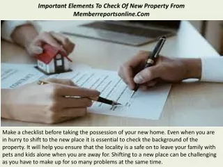 Important Elements To Check Of New Property From Memberreportsonline.Com