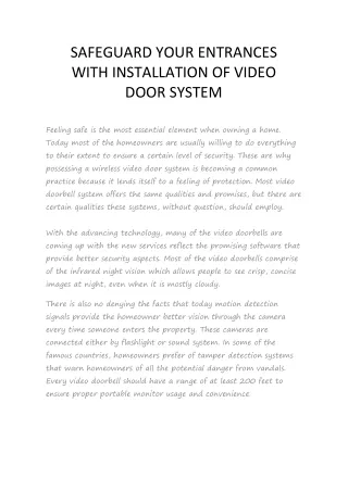 SAFEGUARD YOUR ENTRANCES WITH INSTALLATION OF VIDE