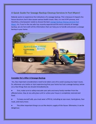 a quick guide for sewage backup cleanup services