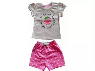 it is soft cotton material.it keep baby comfort all long day. it is breathable material  Girls top bottom set fancy colo