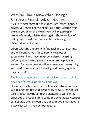 What You Should Know When Finding a Retirement Financial Advisor Near Me