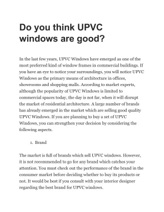 Do you think UPVC windows are good?