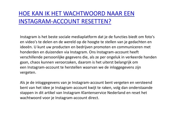 hoe kan ik het wachtwoord naar een instagram