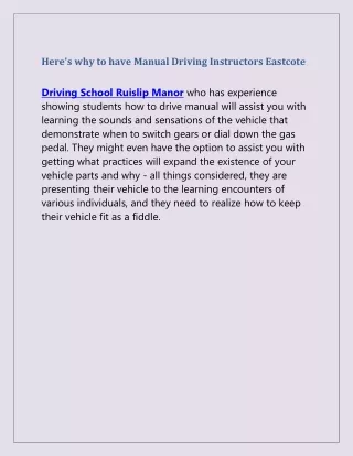 here s why to have manual driving instructors