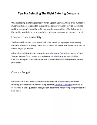 Tips For Selecting The Right Catering Company