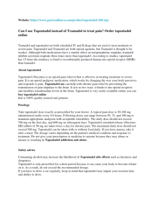 Can I use Tapentadol instead of Tramadol to treat pain? Order tapentadol online