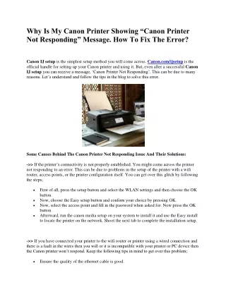 Why Is My Canon Printer Showing “Canon Printer Not Responding” Message. How To Fix The Error