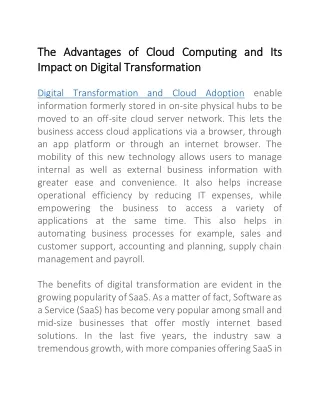 The Advantages of Cloud Computing and Its Impact on Digital Transformation