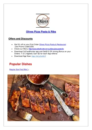 olives pizza pasta ribs offers and discounts