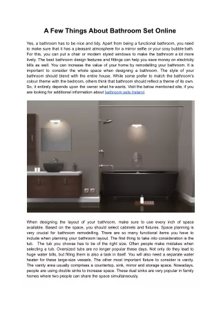 A Few Things About Bathroom Set Online