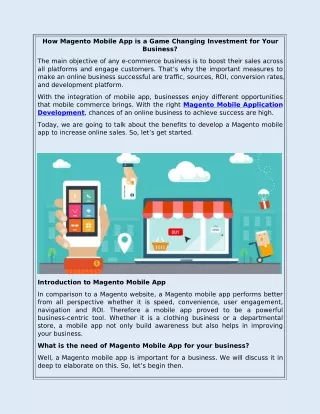 How Magento Mobile App is a Game Changing Investment for Your Business