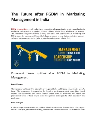 The Future after PGDM in Marketing Management in India