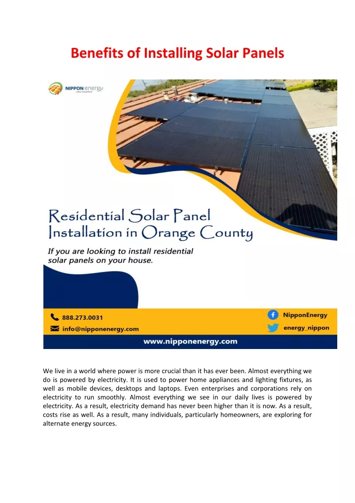 benefits of installing solar panels