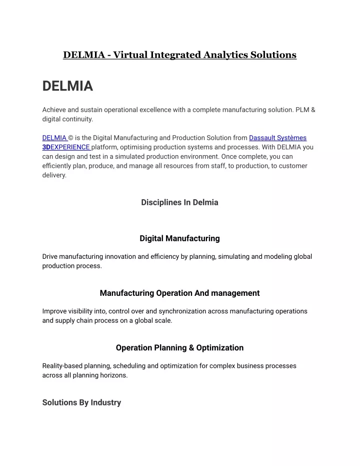 delmia virtual integrated analytics solutions
