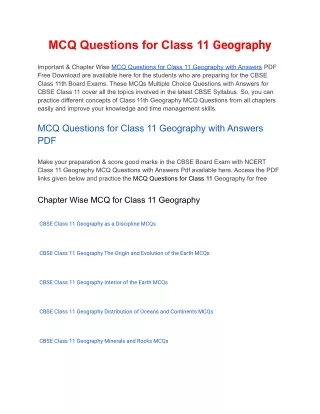 mcq questions for class 11 geography