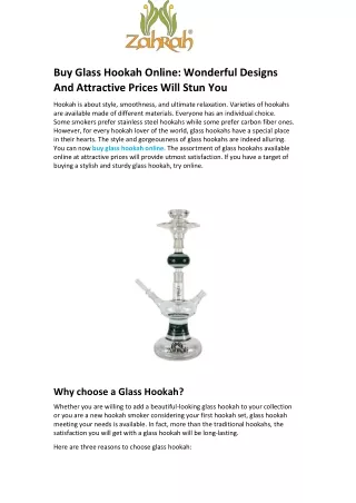 Buy Glass Hookah Online: Wonderful Designs And Attractive Prices Will Stun You