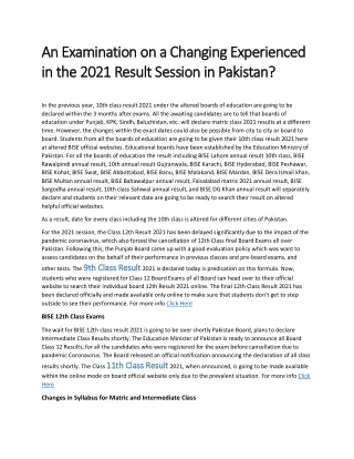 An Examination on a Changing Experienced in the 2021 Result Session in Pakistan?