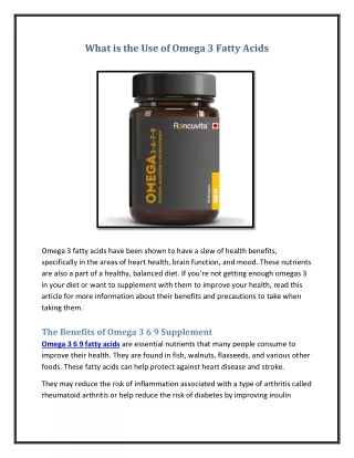 what is the use of omega 3 fatty acids