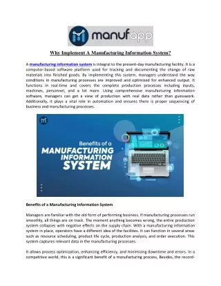 Why Implement A Manufacturing Information System