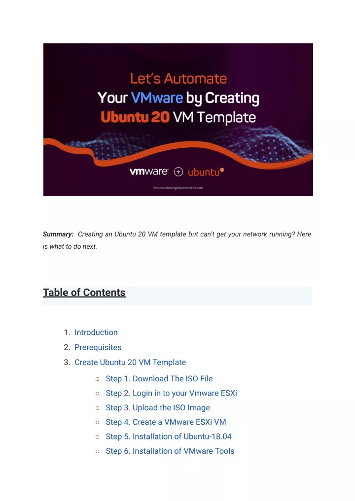 summary creating an ubuntu 20 vm template