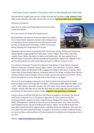 Tata Prima, Truck, Leyland U Truck Spare Parts in Chhattisgarh and Tamil Nadu