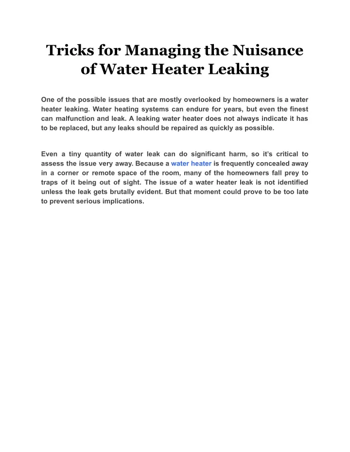 tricks for managing the nuisance of water heater