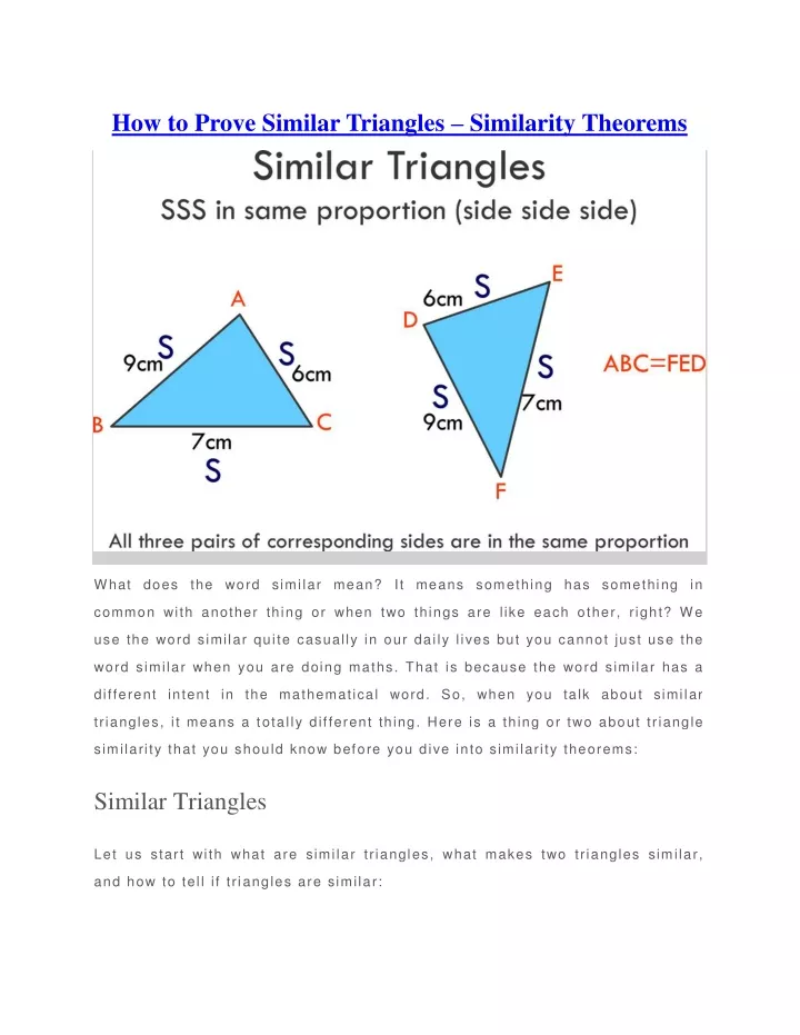 PPT - How to Prove Similar Triangles – Similarity Theorems PowerPoint ...