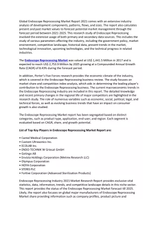 global endoscope reprocessing market report 2021