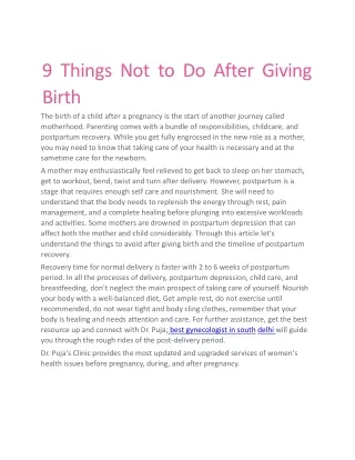 9 Things Not to Do After Giving Birth
