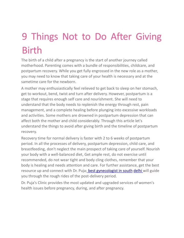 9 things not to do after giving birth