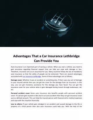Advantages That a Car Insurance Lethbridge Can Provide You